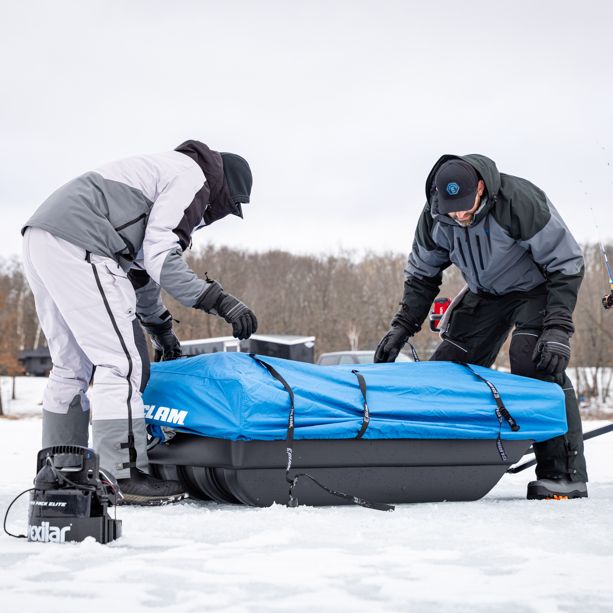 clam ice fishing shelter accessories 15497 C-720 2-6 Person Lightweight Portable Pop Up Angler Double Thermal Hub Tent with Anchors, Tie Ropes, and Carrying Bag : Sports & Outdoors up ice fishing shelter for those that want to spend their time on the ice fishing in comfort Fish Trap Ice Fishing Shelter