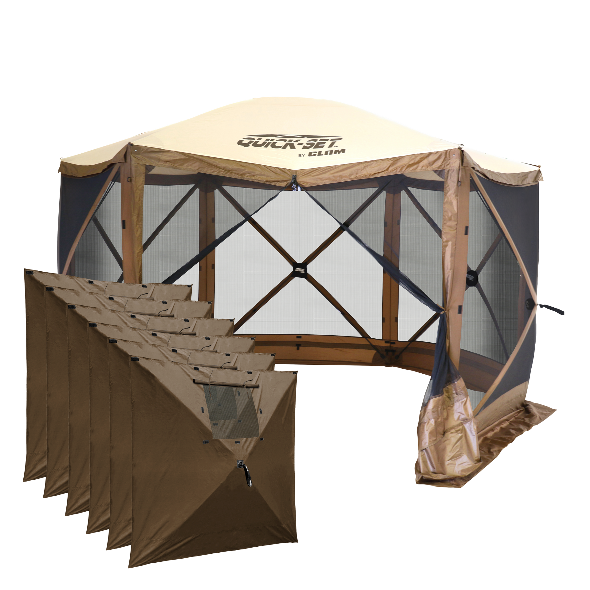 Quick-Set Brown Escape Bundle Screen Tent and 6 Panels | Clam Outdoors