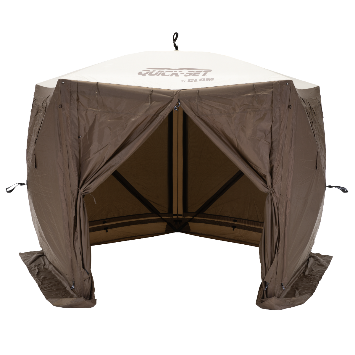 adventure tent set CLAM Quick-Set Adventure 9 x 9 ft Portable Outdoor Camping Canopy Shelter, Brown