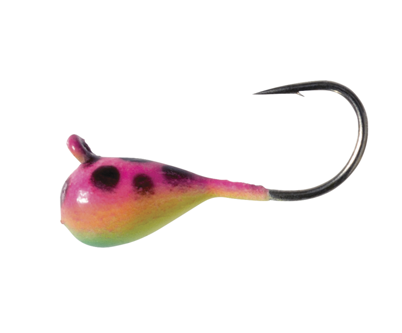 Clam 9327 Dingle Drop Lure, Size 14, Chartreuse/Pink Glow Spot